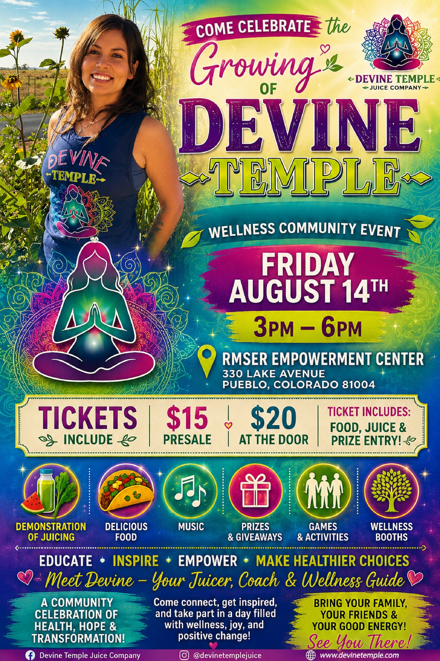 Pre sale Tickets for Growing with Devine Temple wellness event 8/14/26 3pm-6pm